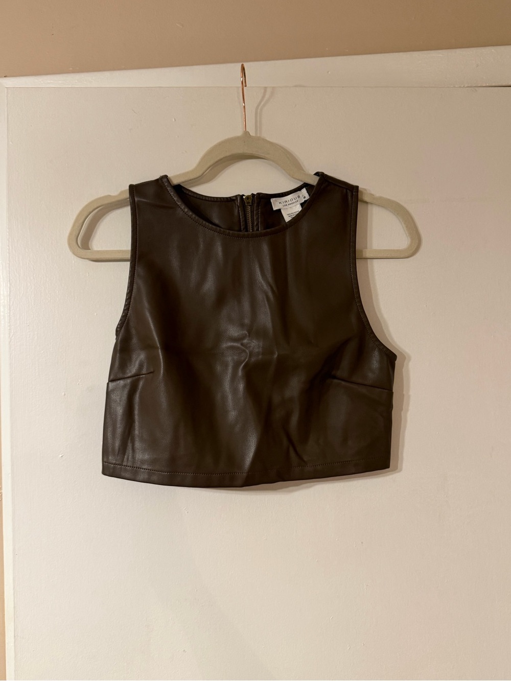 Kirious Brown Faux Leather Cropped Tank Top - Picture 2 of 4